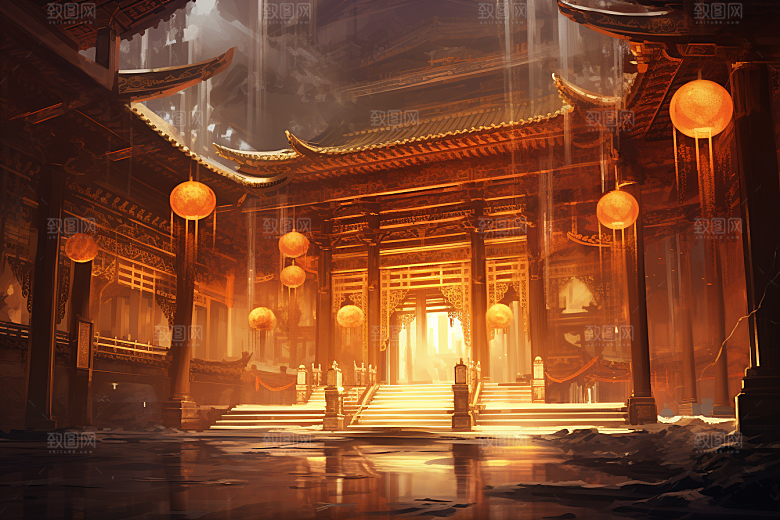 国潮建筑古风古城原画