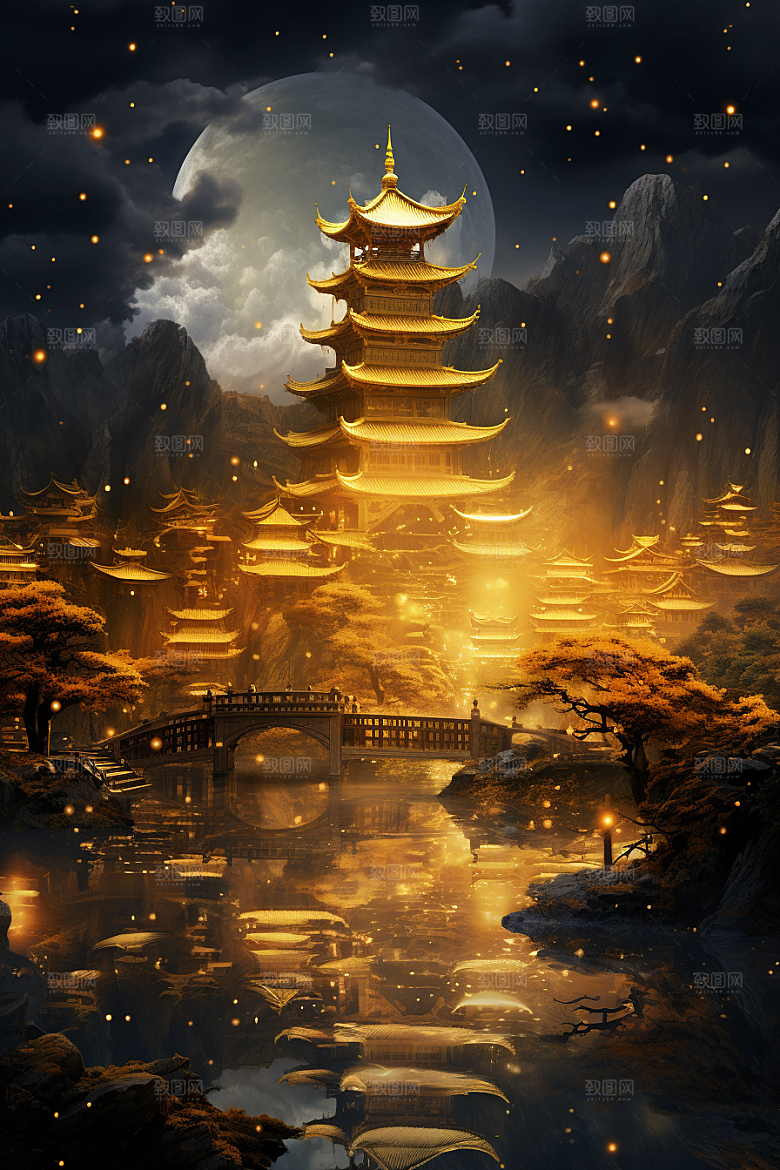 国潮建筑中国传统CG原画