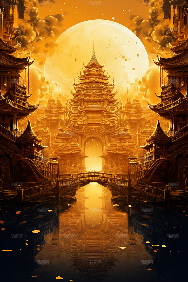 国潮建筑古风中国传统原画