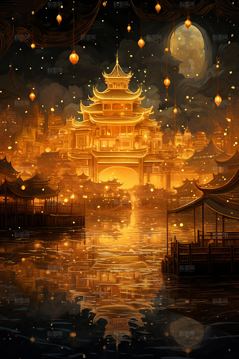 国潮建筑赛博朋克CG原画