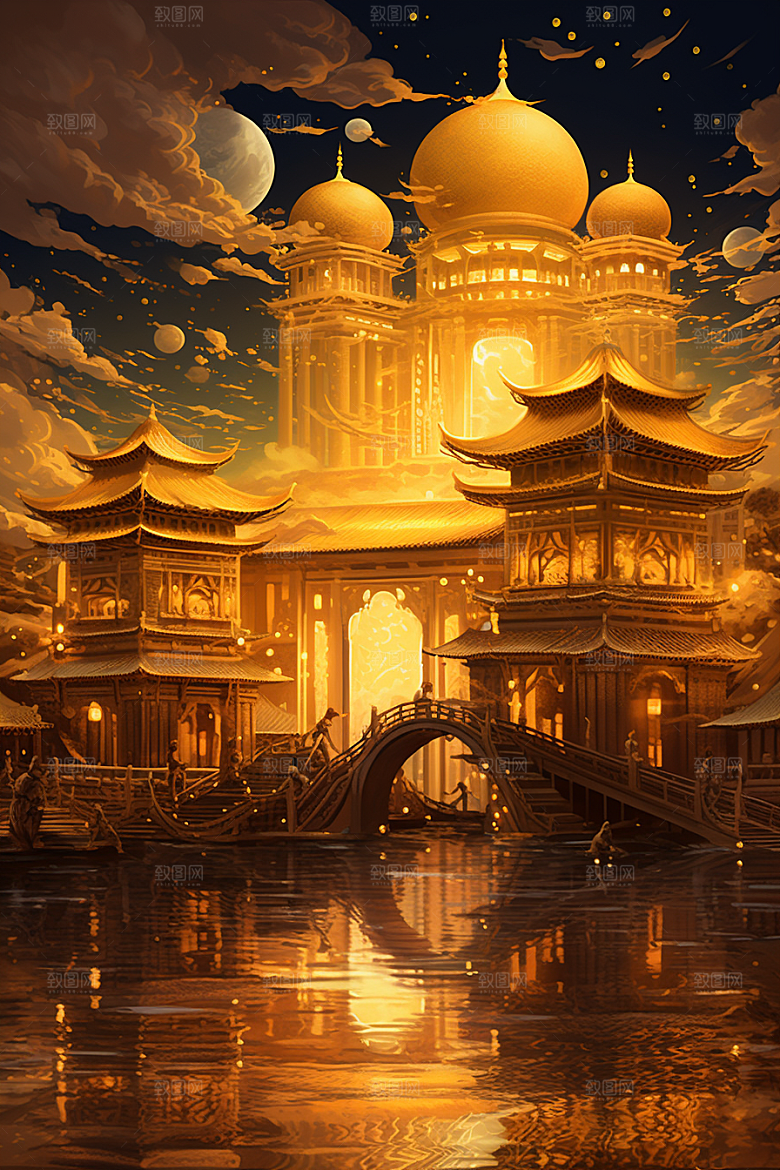 国潮建筑中国传统CG原画