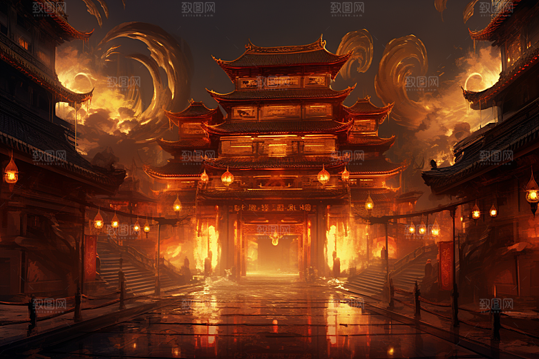 国潮建筑古风赛博朋克原画