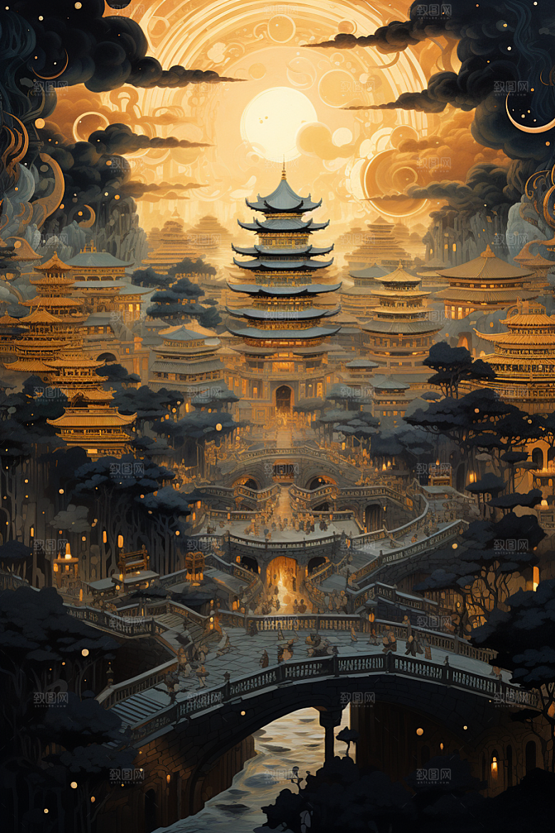 国潮建筑CG古建筑原画