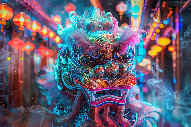 赛博中国风神兽赛博朋克幻想原画
