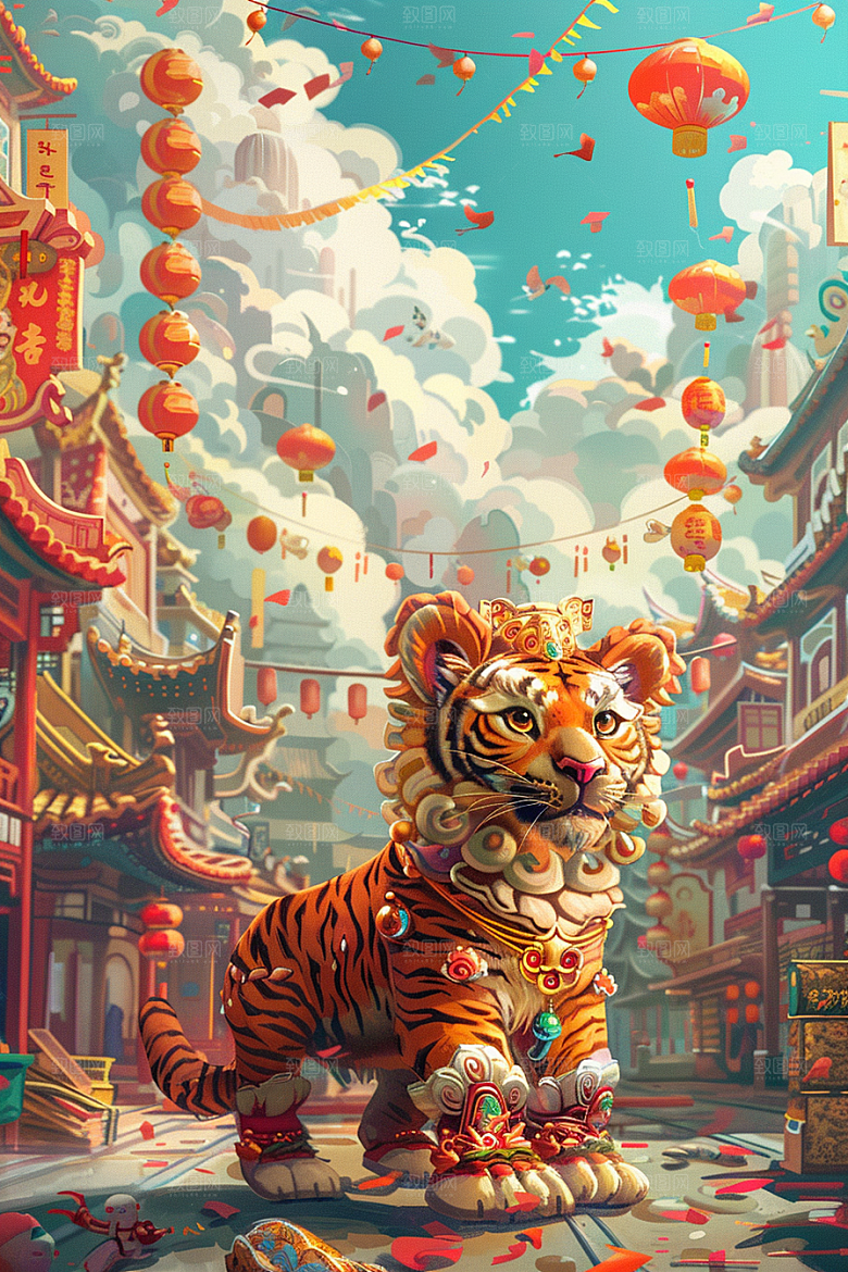 赛博中国风神兽游戏幻想原画