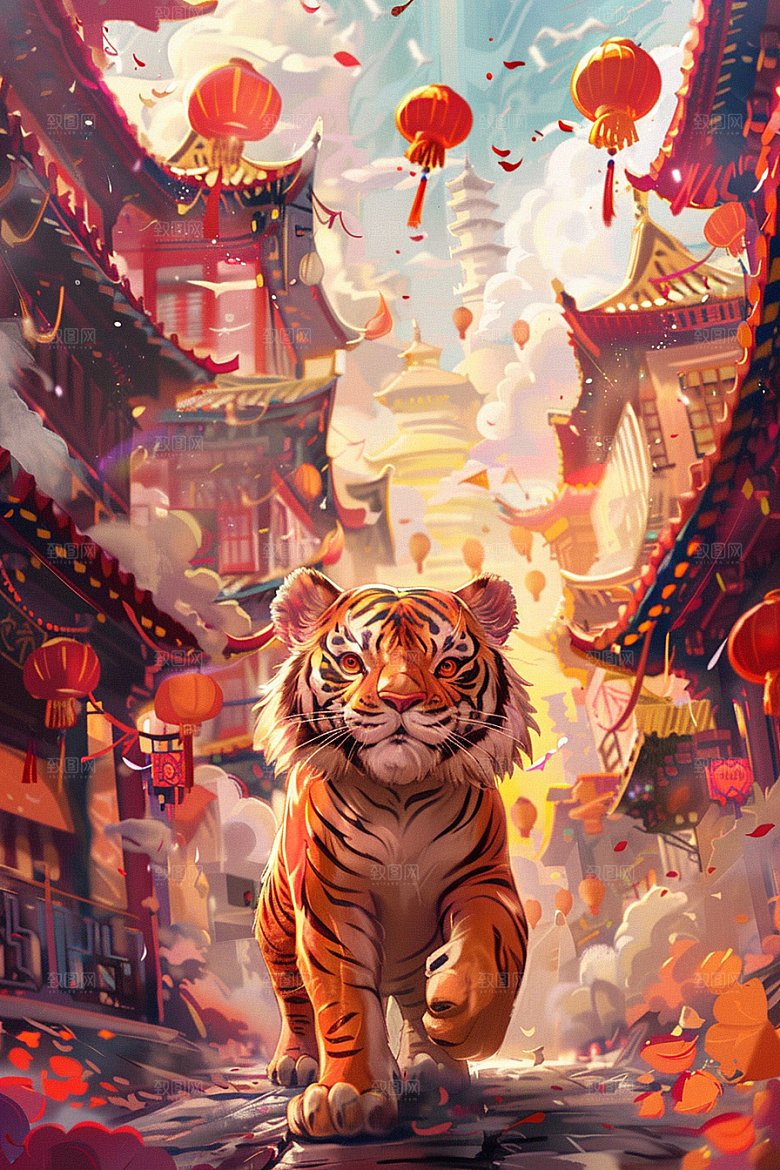 赛博中国风神兽国潮中国神话原画