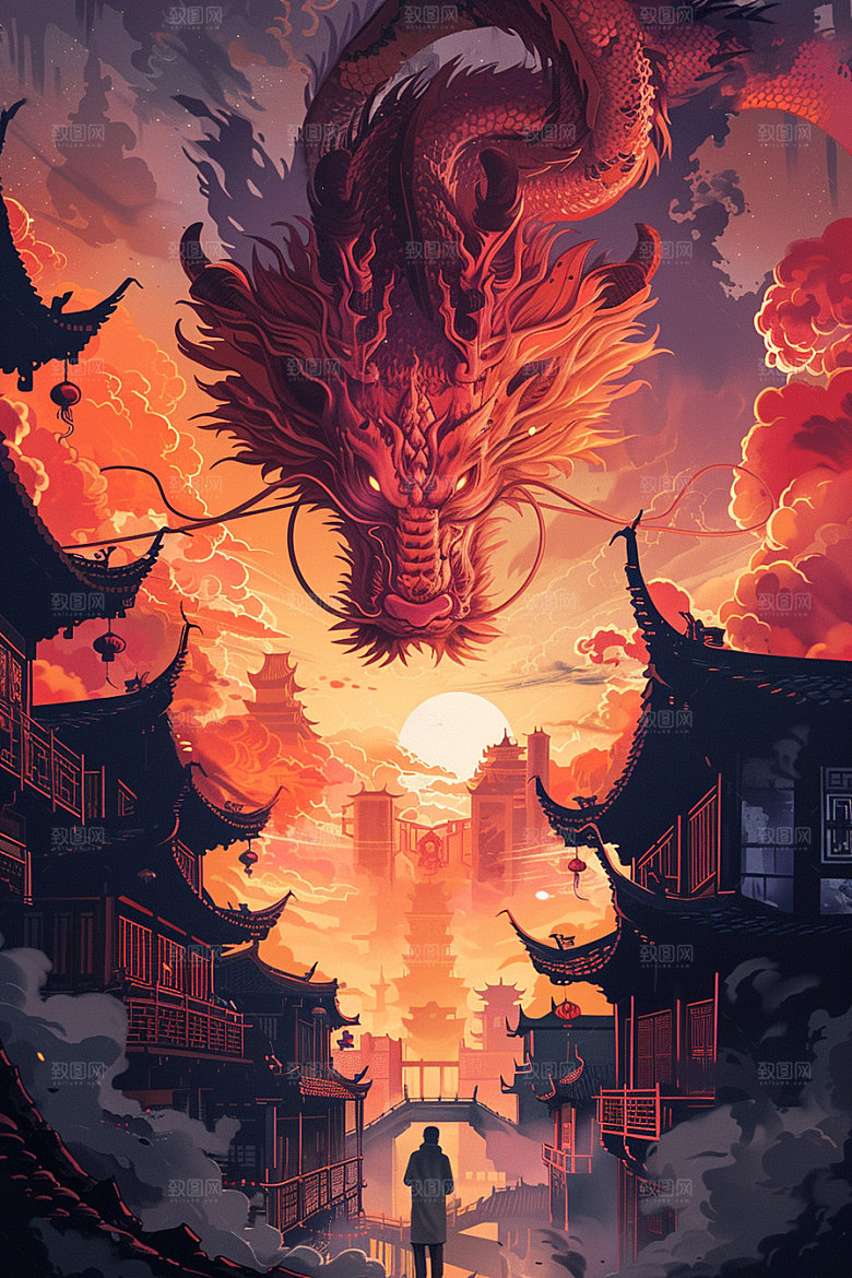赛博中国风神兽赛博朋克幻想原画
