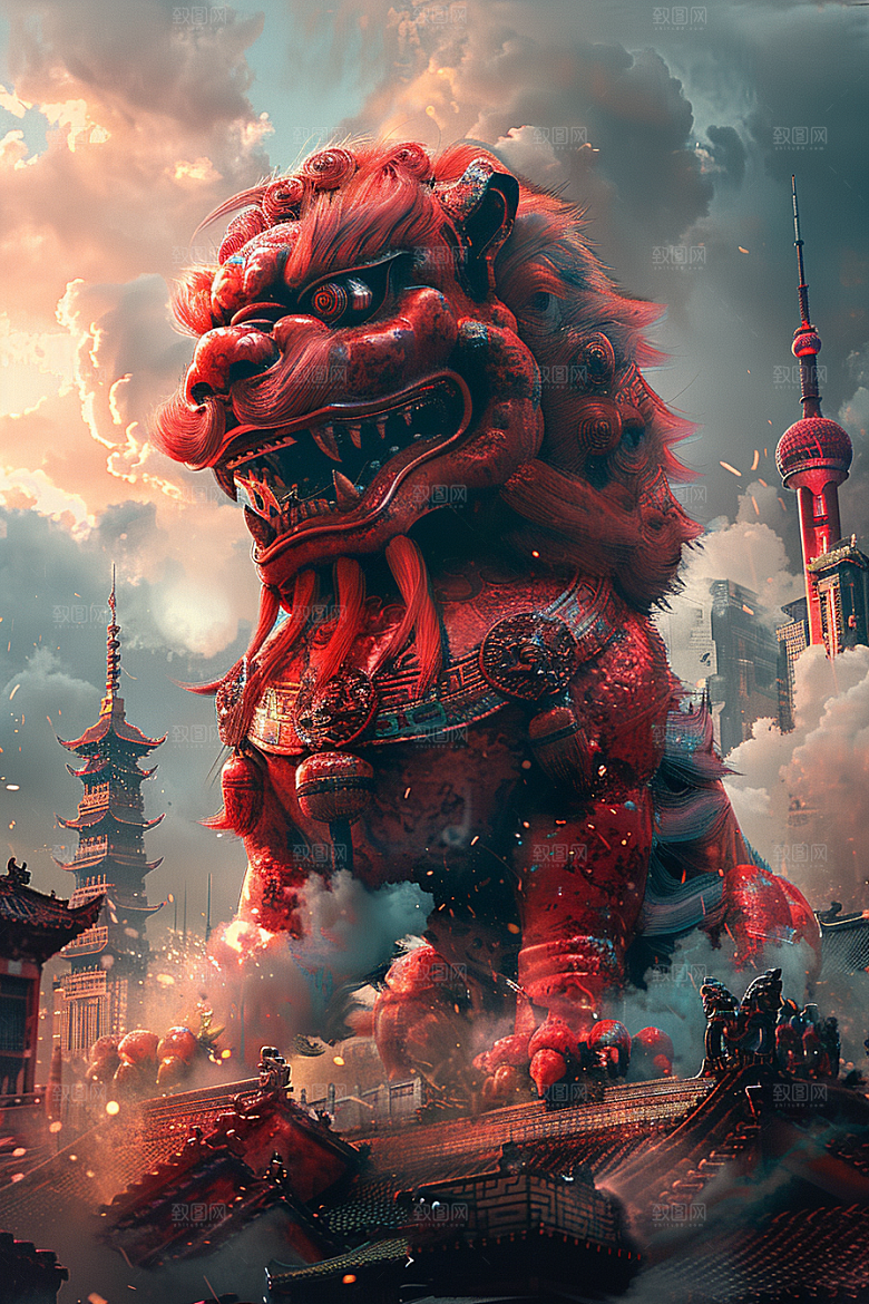 赛博中国风神兽国潮中式原画