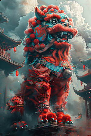 赛博中国风神兽中式游戏原画