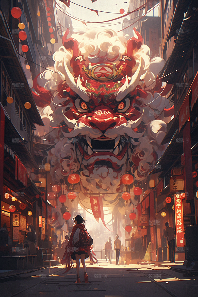 赛博中国风神兽中式中国神话原画