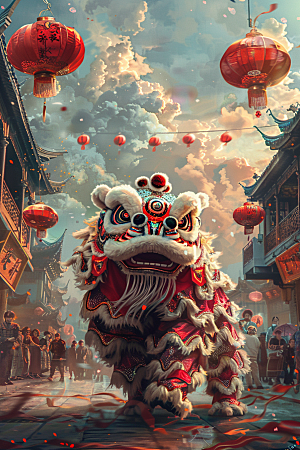 赛博中国风神兽国潮中国神话原画