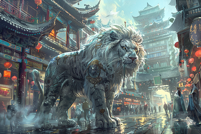 赛博中国风神兽赛博朋克中国神话原画