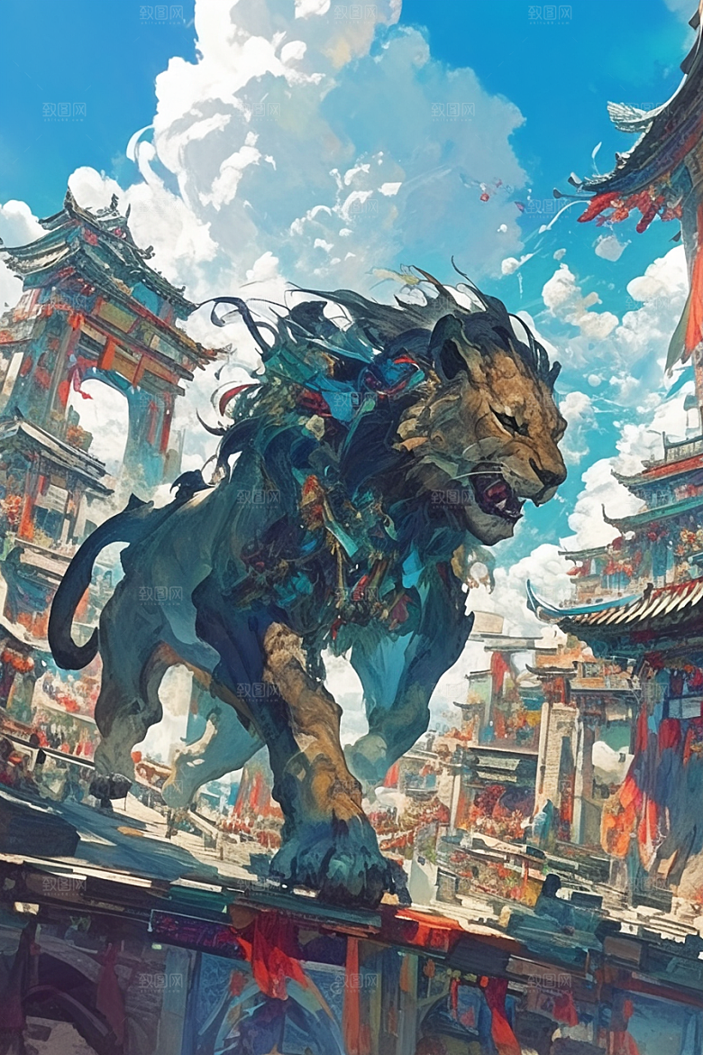 赛博中国风神兽国潮游戏原画
