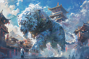 赛博中国风神兽中国神话游戏原画