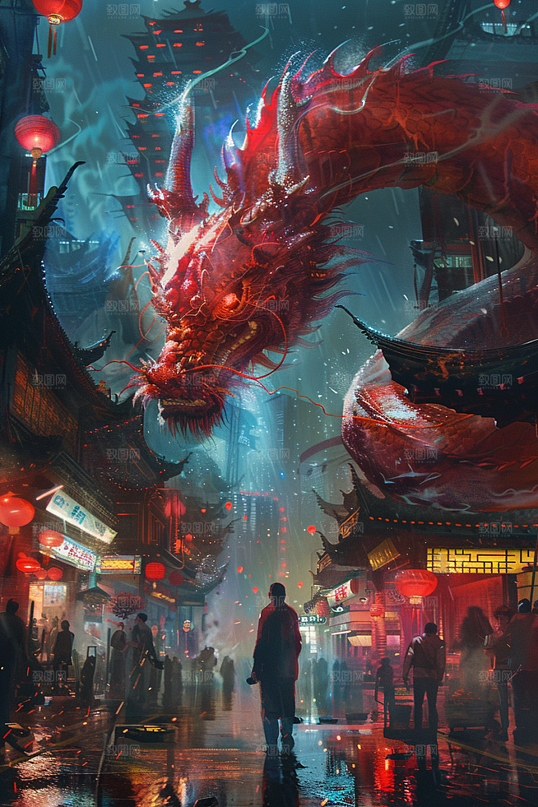赛博中国风神兽游戏中国神话原画