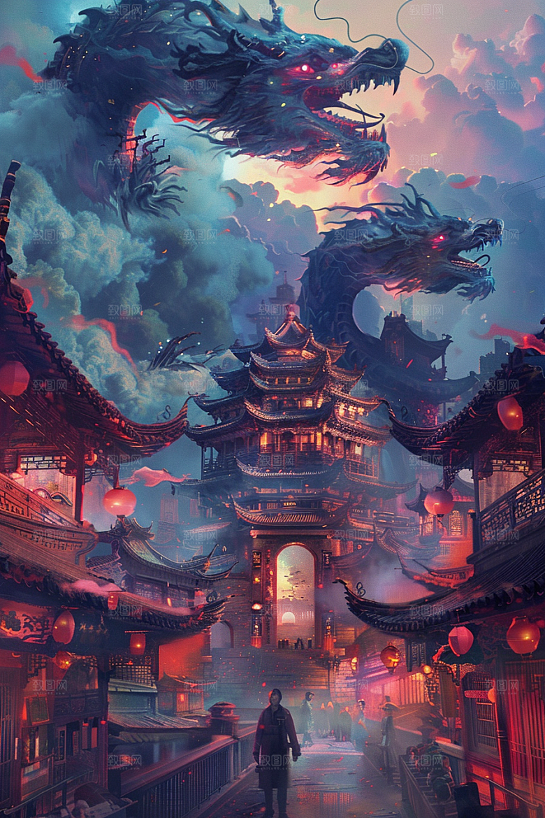 赛博中国风神兽幻想游戏原画