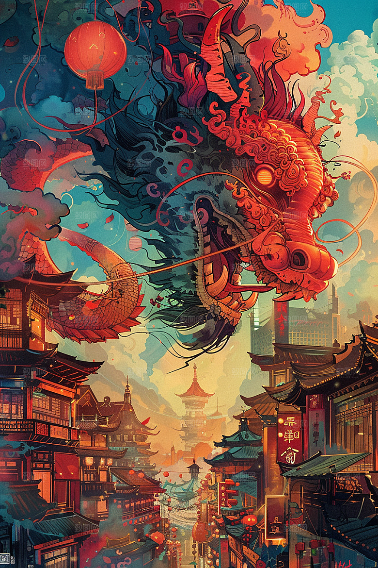赛博中国风神兽中国神话游戏原画