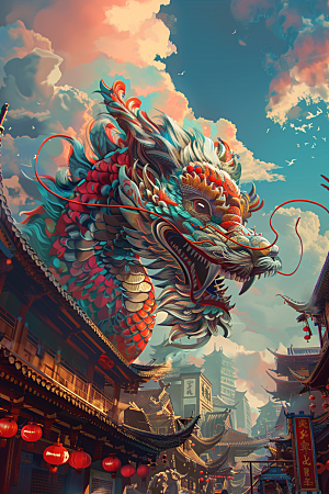 赛博中国风神兽中式游戏原画