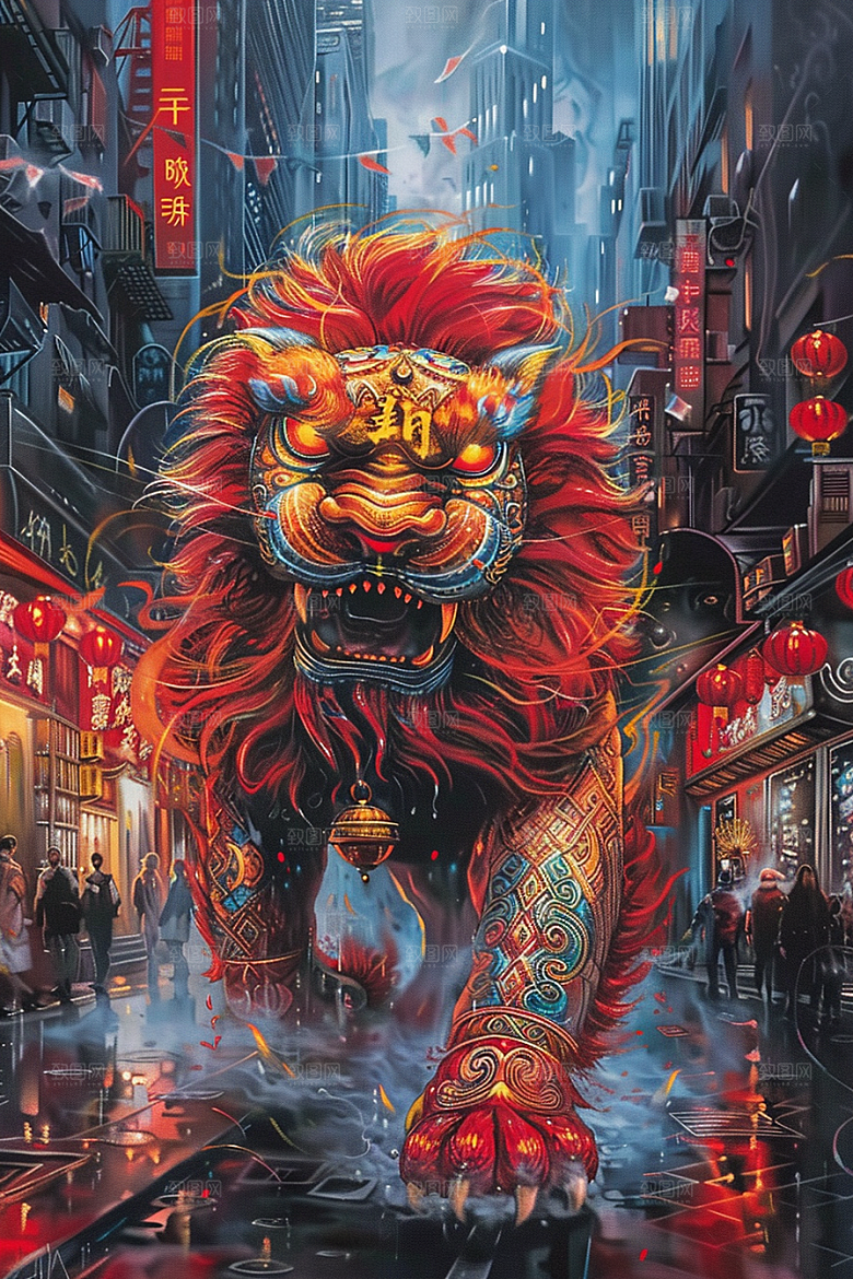 赛博中国风神兽中式国潮原画