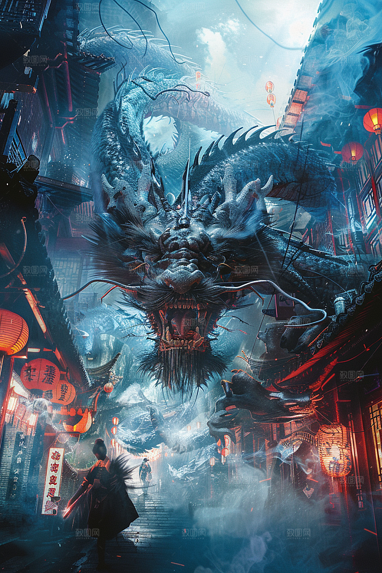 赛博中国风神兽中国神话中式原画
