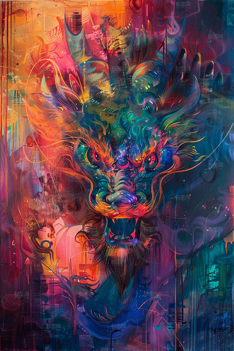 赛博中国风神兽幻想赛博朋克原画