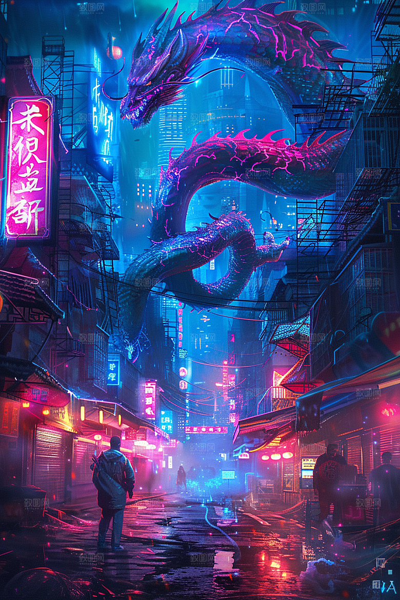 赛博中国风神兽幻想国潮原画