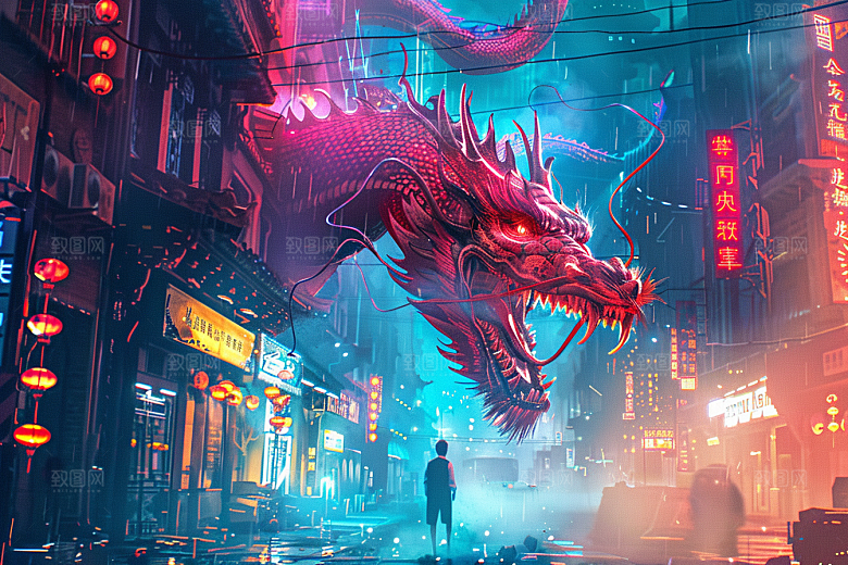 赛博中国风神兽国潮幻想原画