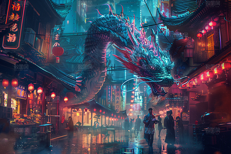 赛博中国风神兽中式幻想原画