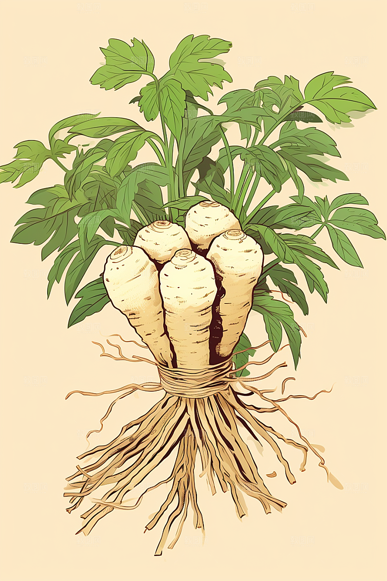 三七健康植物插画