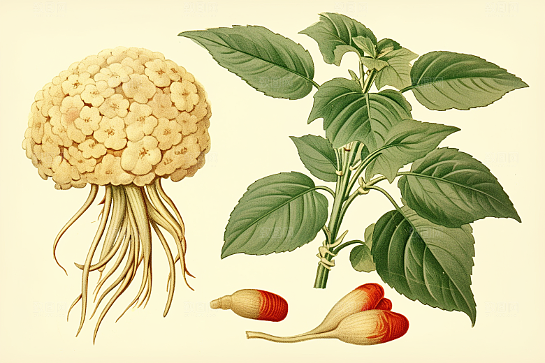三七养生植物插画