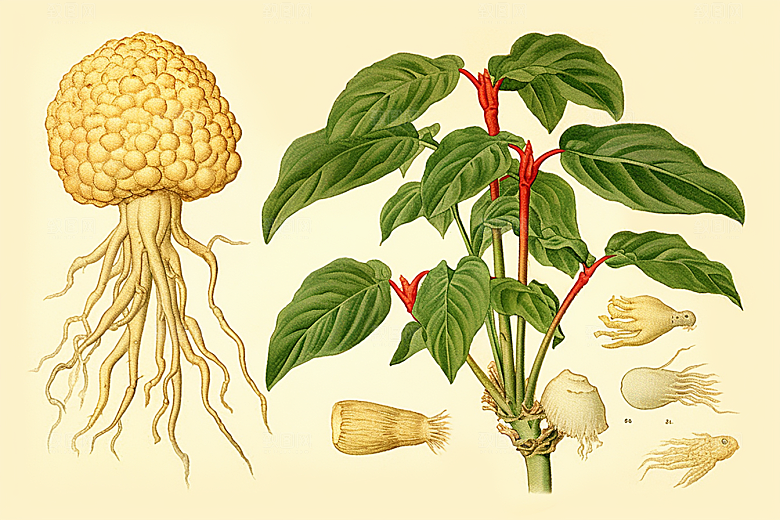 三七植物中医插画