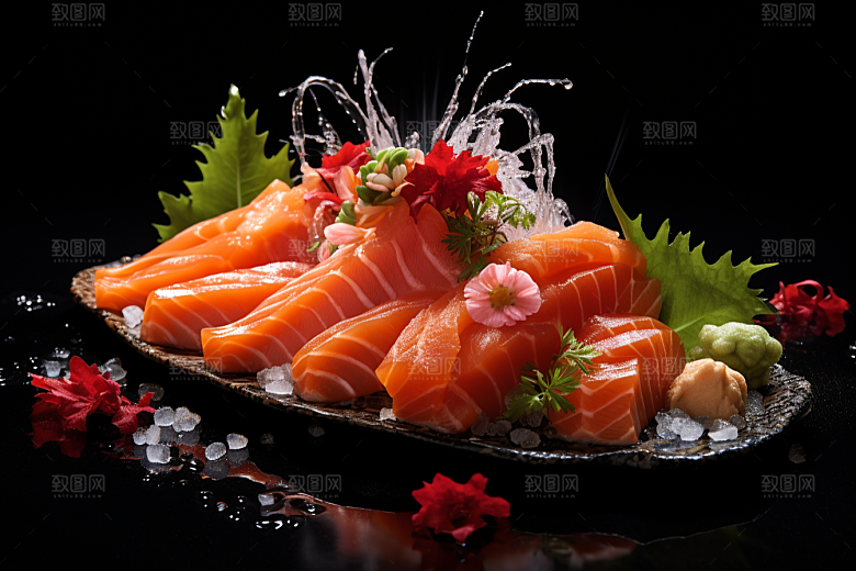三文鱼美食鱼生摄影图