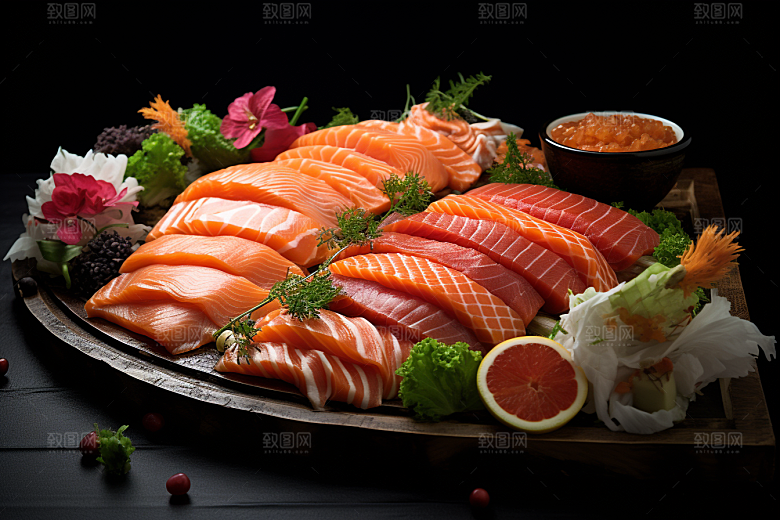 三文鱼美食新鲜摄影图