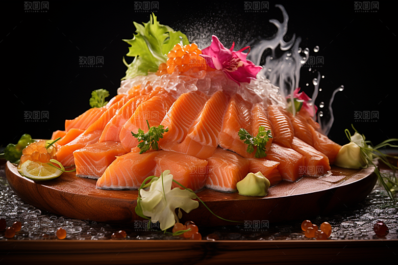 三文鱼美食冰鲜摄影图