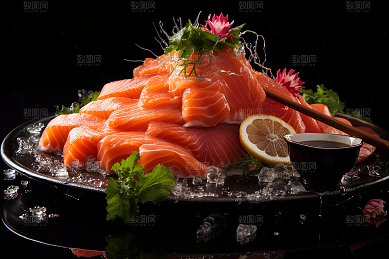 三文鱼美味鱼肉摄影图