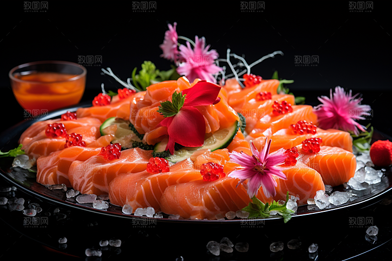 三文鱼新鲜日料摄影图
