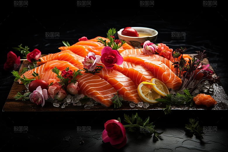 三文鱼美味海鲜摄影图