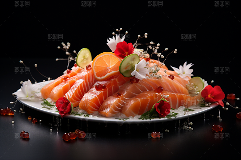 三文鱼鱼生生鱼片摄影图