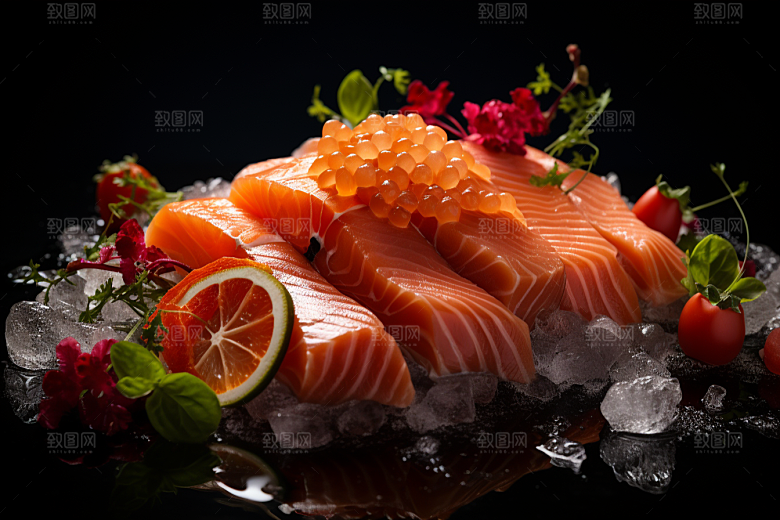 三文鱼美味鱼生摄影图