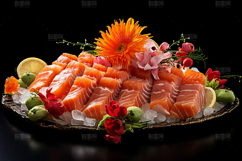 三文鱼生鱼片鱼肉摄影图