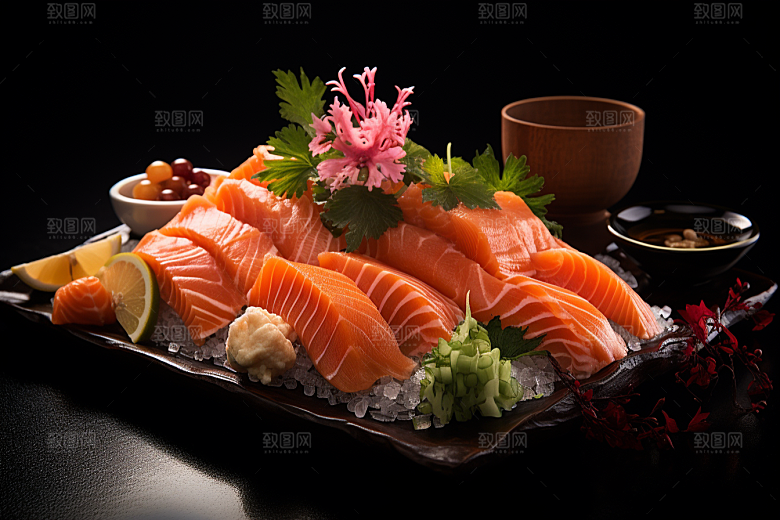 三文鱼日料美味摄影图