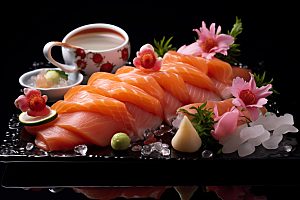 三文鱼日料美食摄影图