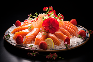 三文鱼鱼生美食摄影图