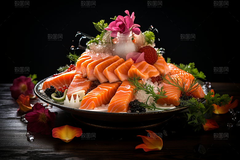 三文鱼鱼生日料摄影图