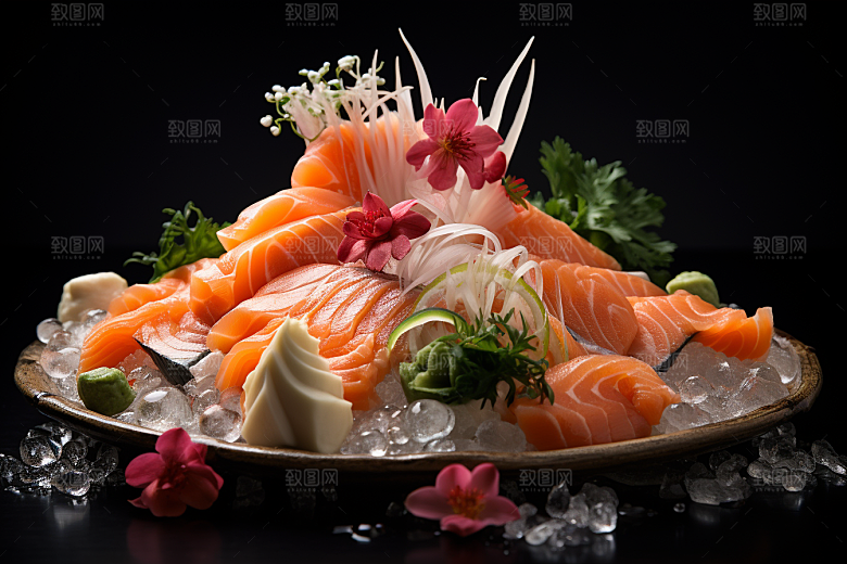 三文鱼鱼肉日料摄影图