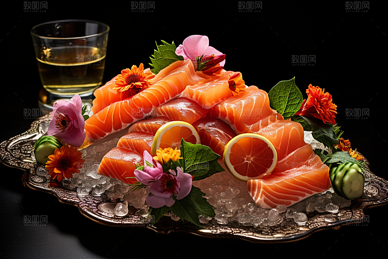 三文鱼冰鲜美食摄影图