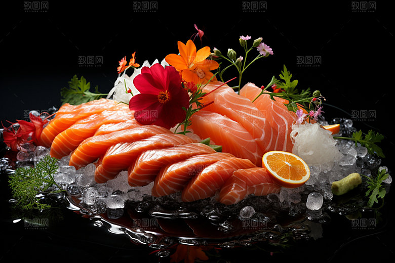 三文鱼美食鱼生摄影图