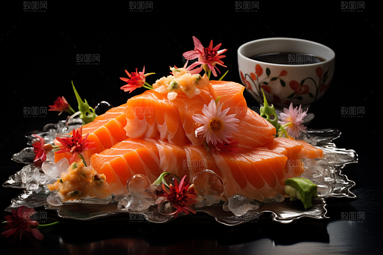 三文鱼日料海鲜摄影图