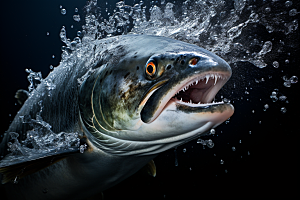三文鱼海鲜鱼生摄影图