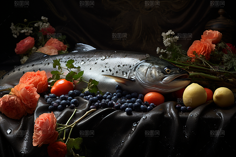 三文鱼鱼生海鲜摄影图